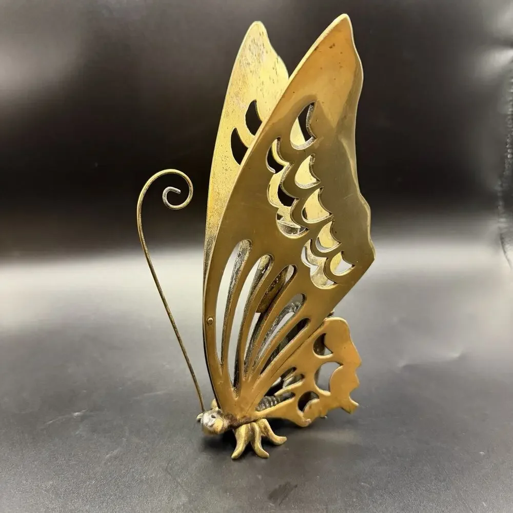 Vintage Brass Standing Butterfly Photo Stand Stationary Holder Mid Century - Picture 1 of 9